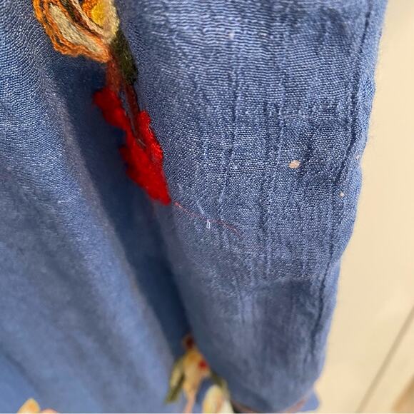 Figueroa & Flower Embroidered Boho Shift pullover Dress S Blue Rayon W/Belt - Picture 10 of 10